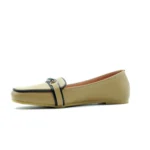 Beige Loafer Flats with Black Trim & Buckle Accent SK191