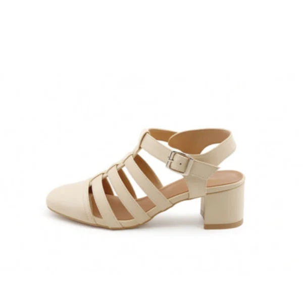 Beige Strappy Block Heel Sandals WH47125